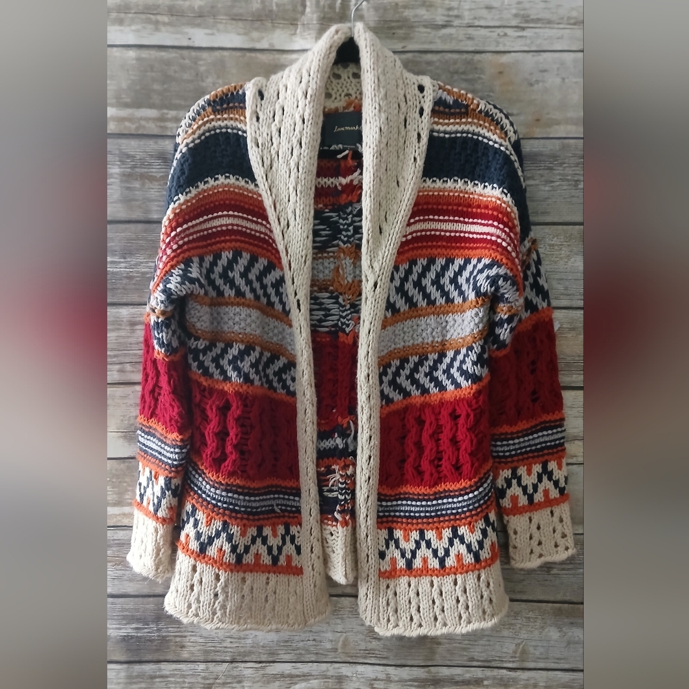 Cozy Multicolor Chunky Knit Cardigan Sweater, Lovemarks